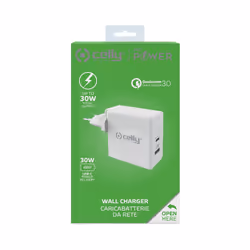 Celly TCUSBC30WWH Caricabatterie per dispositivi mobili Universale Bianco AC Ricarica rapida Interno