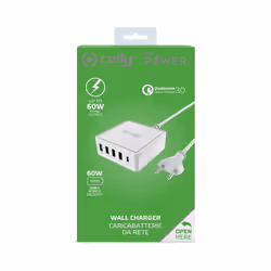 Celly PSUSBC60WWH Caricabatterie per dispositivi mobili Universale Bianco AC Ricarica rapida Interno - Vista aggiuntiva 3