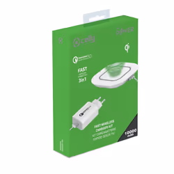 Celly WLKIT3IN1WH Caricabatterie per dispositivi mobili Telefono cellulare, Smartphone, Tablet Bianco USB Carica wireless Ricarica rapida Interno - Vista aggiuntiva 4