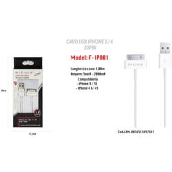 Maxtech - Cavo Usb Dati Per Apple 30 Pin Iphone 3 / 3s / 4g / 4s Ipad Ipod F-ip001 -