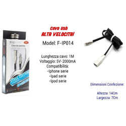 Maxtech - Cavo Usb Ricarica Veloce x Iphone Ipad Ipod 5volt - 2000ma 1mt F-ip014 -