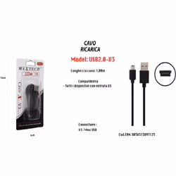 Cavo Caricabatteria Caricatore Ricarica USB con Entrata V3 1MT MaxTech USB2.0-V3Il cavo di ricarica USB2.0-V3 di MaxTech è pr ...