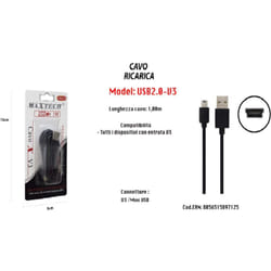 Maxtech - Cavo Caricabatteria Caricatore Ricarica Usb Con Entrata V3 1mt Usb2.0-v3 -