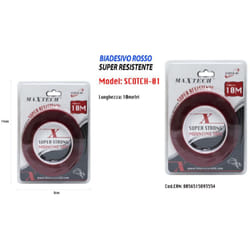 Maxtech - Nastro Biadesivo Rosso Super Resistente Adesivo 10mt Fissaggio