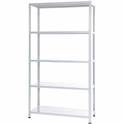 Scaffale in Kit fissaggio bulloni; 5 ripiani centimetri 100 x 40 x 187; 1 rinforzo; 8 angolari; 4 piedini in plastica; Peso K ...