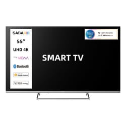 SABA SMART TV 55" ULTRA HD 4K, Sistema operativo VIDAA, Triplo ter DVBT2/C/S2 HEVC MAIN10, Certificato TivuSAT, Piedistallo centrale, Dolby Audio