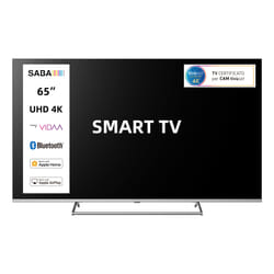 SABA SMART TV 65" ULTRA HD 4K, Sistema operativo VIDAA, Triplo ter DVBT2/C/S2 HEVC MAIN10, Certificato TivuSAT, Piedistallo centrale, Dolby Audio