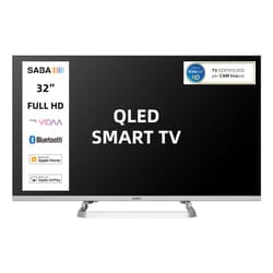 SABA SMART TV QLED 32" FULL HD, Sistema operativo VIDAA, Triplo ter DVBT2/C/S2 HEVC MAIN10, Certificato TivuSAT, Piedistallo centrale, Dolby Audio