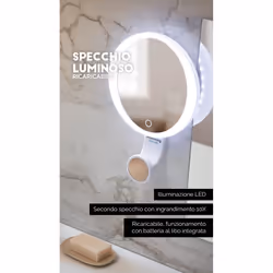 Specchio Luminoso 1X-10X Con Ventose Ricaricabile Innoliving INN-806