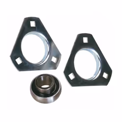 Supporto a flangia triangolare in lamiera stampata con cuscinetto Ø 20 mm, modello SBPFT 204.
