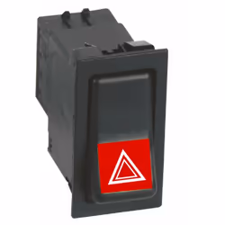 Interruttore di tipologia basculante per luci di emergenza da 12 V. Composto da una dima delle dimensioni di 50x26 mm ed un c ...