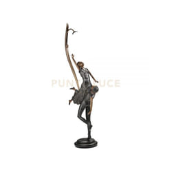 Perenz - bronze Statua in bronzo con paralume Tiffany e base in marmo attacco E27 d.28cm