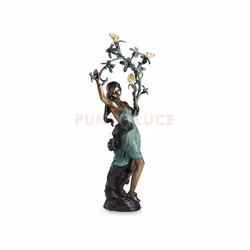 BRONZE Statua in bronzo completa di 3 paralumi Tiffany attacco G9