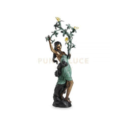 Perenz - bronze Statua in bronzo completa di 3 paralumi Tiffany attacco G9
