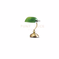 Lampada da tavolo in metallo ottone lucido con vetro verde
