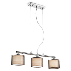 Lampadario Contemporaneo Sirco Hotel Metallo Cromo Tessuto Marrone 3 Luci E27