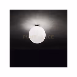 Plafoniera con montatura inmetallo finitura cromo lucido evetro bianco soffiato e acidato. Attacco E27. Diametro 30cm