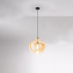 Collezione Bowl LA LUCE CHE CADE DAL CIELO Sospensione realizzata in metallo verniciato di color ambra e presenta una coppa i ...