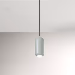 Collezione Bullet LA LUCE CHE COLPISCE NEL SEGNO Sospensione a LED in metallo salvia, con interni bianchi. Presenta un design ...