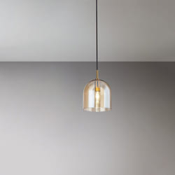 Perenz - Sospensione Contemporanea Coro Metallo Oro Spazzolato Vetro Ambra 1 Luce E14
