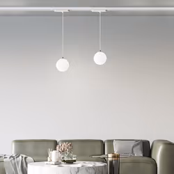 Collezione Binario COMPONI LA TUA ILLUMINAZIONE La sospensione a sfera in vetro satinato di colore bianco e struttura in meta ...