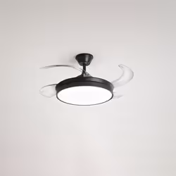 Collezione Open+ SOFFI DI LUCE Ventilatore in metallo nero opaco . 4 pale a scomparsa in acrilico trasparente Diffusore in ac ...