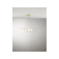 Perenz - cube Sospensione 3 luci in metallo colore oro opaco cubica con diffusore sferico vetro bianco attacco G9