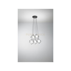 Cube Sospensione 5 luci in metallo colore nero opaco cubica con diffusore sferico vetro bianco attacco G9