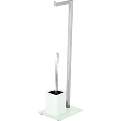 Biacchi Gianfranco - King Home piantana multifunzione in acciaio, base in vetro temperato bianca 22x18x70,5h cm