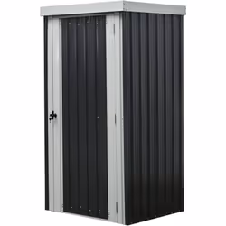 Casetta box da giardino in acciaio galvanizzato ad una porta color antracite e grigio chiaro. Altezza pareti 170 cm, misura b ...