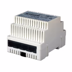 Derivatore di piano con un ingresso, unuscita (10/100Mb) e 4 derivazioni (10 Mb). Dimensioni: 71x89x62 mm (4 moduli DIN). Car ...