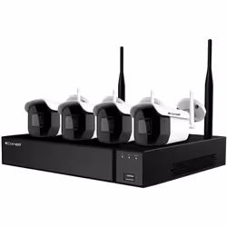 Kit videosorveglianza IP Wi-Fi. Adatto sia per interni che per esterni di un edificio e consente di garantire contemporaneame ...