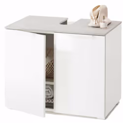 Sottolavello Bagno Galaverna Grigio Cemento e Bianco Laccato Spessore 18 mm, Top 12 mm. Maniglie bianche in metallo. Guide ca ...