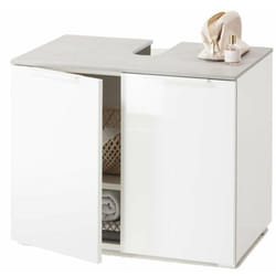 Sotto lavello da bagno bianco lucido e cemento h 58 cm con 2 ante in legno