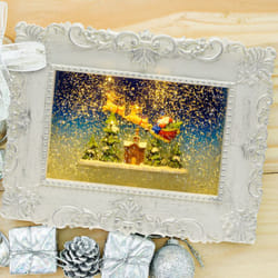 Lotti - Quadro luminoso con babbo natale cornice bianca led a batteria decorazione natalizia