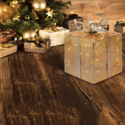 Lotti - Pacco regalo cubico scatola decorazione natalizia addobbo luminoso con led color champagne -16,5 cm