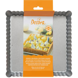 Decora - 0070025 Stampo Crostata Quadrato con Fondo Mobile 21x21x h 3,5 cm, Acciaio Antiaderente, Grigio