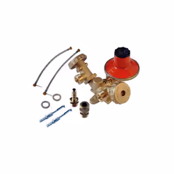 CENTRALINE GAS MINI A DUE ELEMENTI CENTRALINA PER GAS GPL Per GPL, premontata, completa di : regolatore rubinetti - 2 flessib ...