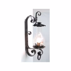 LANTERNA LAMPADA APPLIQUE PLAFONIERA IN FERRO BATTUTO TRENTO altezza cm. 43 ATTACCO LUCI E14 1x60 watt colore Nero Argento c ...