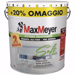 Pittura traspirante per interni pronta all'uso Soft White 10 LT + 2Lt in omaggio - Max Meyer.Pittura murale traspirante con d ...