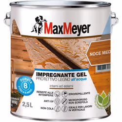 Impregnante Gel Protettivo Legno All'acqua per Interno ed Esterno, Noce Medio, 2.5L Impregnante all'acqua formula Gel è ideal ...