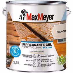 Impregnante Gel Protettivo Legno All'acqua per Interno ed Esterno, Bianco, 2.5L Impregnante all'acqua formula Gel è ideale pe ...