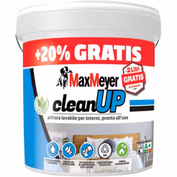 Scopri la pittura lavabile Clean Up MaxMeyer, ideale per interni con finitura opaca e un eccellente punto di bianco. Classe A ...