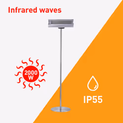 Sined Stufa Infrarossi Terra 2000 Riscaldatore Riflettente Da Terra Su Piantana 2000w Grigio Dotato Di Curva Riflettente Orientabile Ed In Grado Di Concentrare Il Calore Con Telecomando Ip65 - Vista aggiuntiva 4
