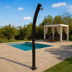 Doccia Solare Da Giardino Con Struttura In PVC Nero Serbatoio Da 18 Litri Soffione Rotondo In ABS Da 7 Cm Miscelatore In Meta ...
