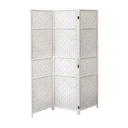 Homegarden - separe in vimini da interno con 3 pannelli e struttura da 135X180 cm bianco
