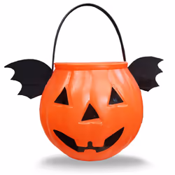 CIAO Contenitore Zucca Halloween con Ali da Pipistrello 16cm, Nero, Arancione, Plastica, Cestello, Immagine, Interno e estern ...
