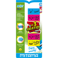 Mitama Gomma Reset Fluo per Matita pz. 3+3 omaggio gomma per cancellare Multicolore 6 pz