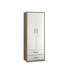 Armadio mobile multiuso noce con 2 cassetti e 4 ripiani.