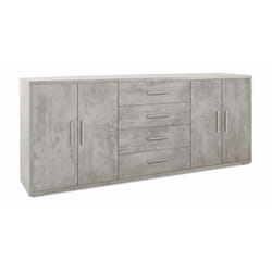 Credenza Armadio Basso Mobile con 4 Ante 4 Cassetti Cemento in Legno Tv
